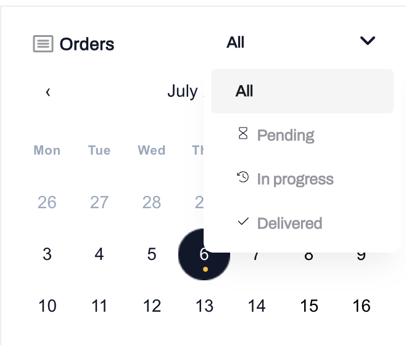 Orders calendar filter